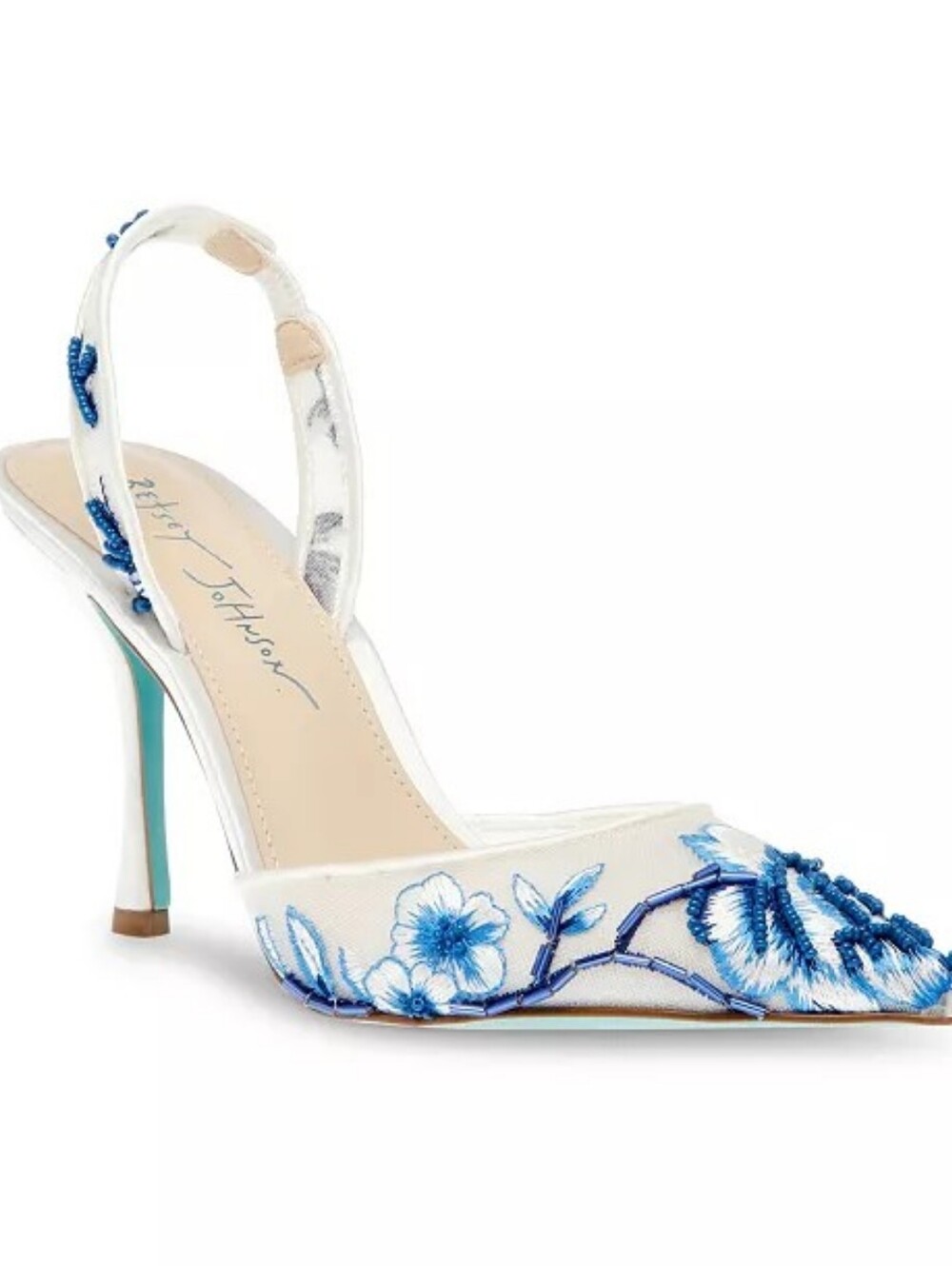 Betsey Johnson Women's Patch Mesh Embroidered Evening Pumps Blue White Size 10